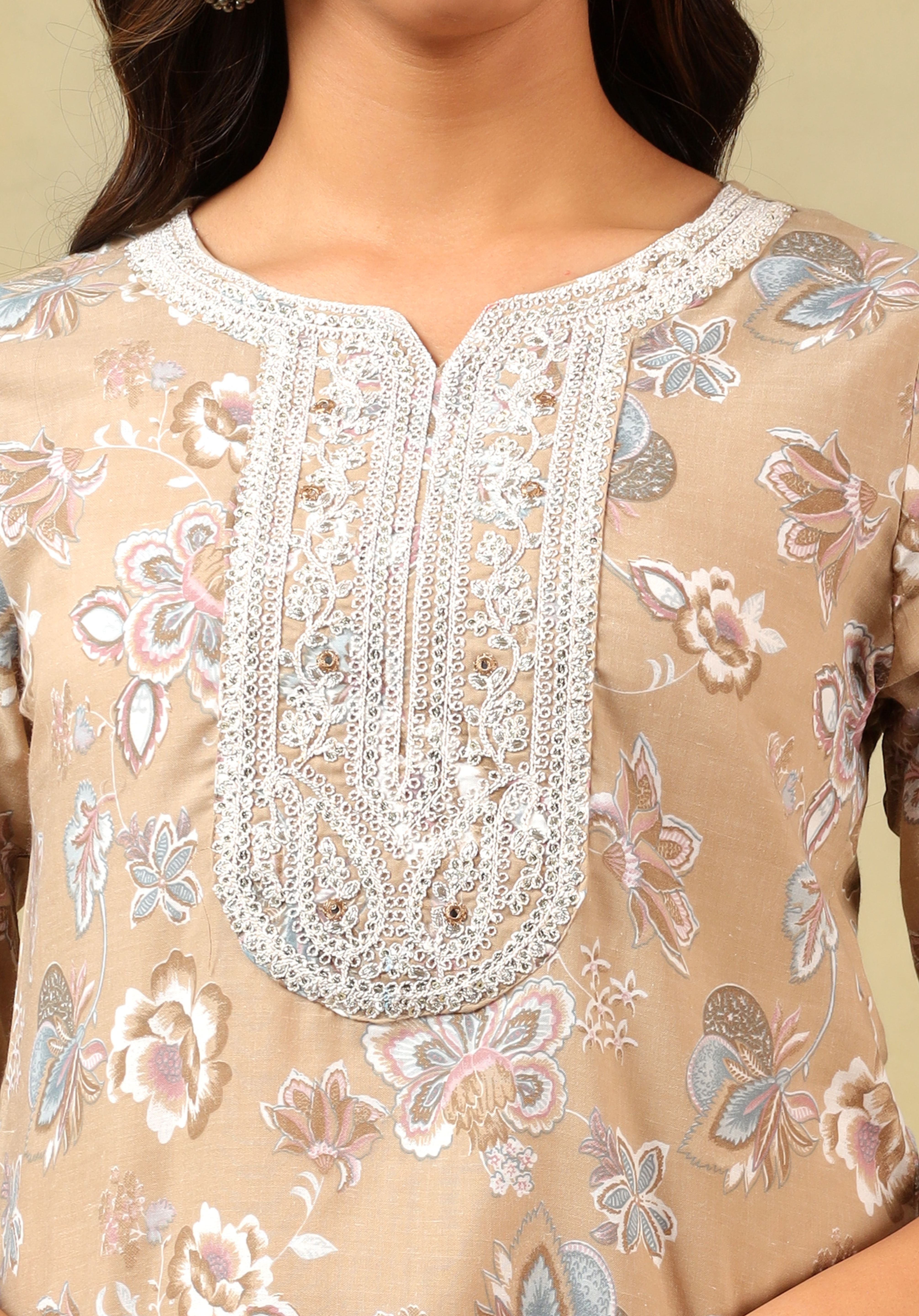 Aradhya Taupe Floral Suit Set