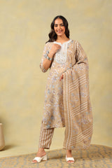 Aradhya Taupe Floral Suit Set