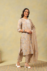 Aradhya Taupe Floral Suit Set