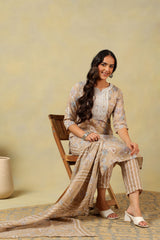 Aradhya Taupe Floral Suit Set