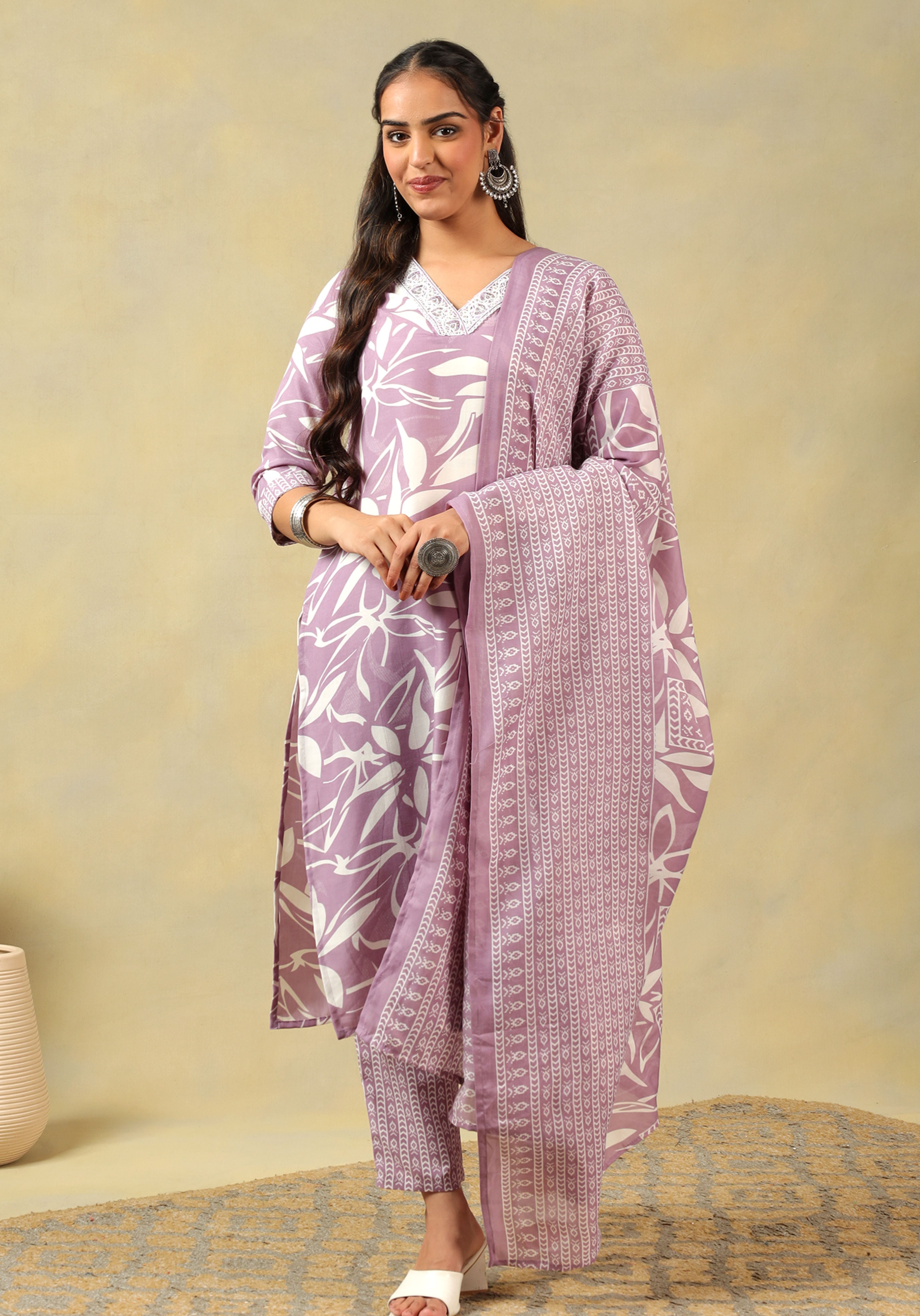 Myra Lavender Leaf Suit Set