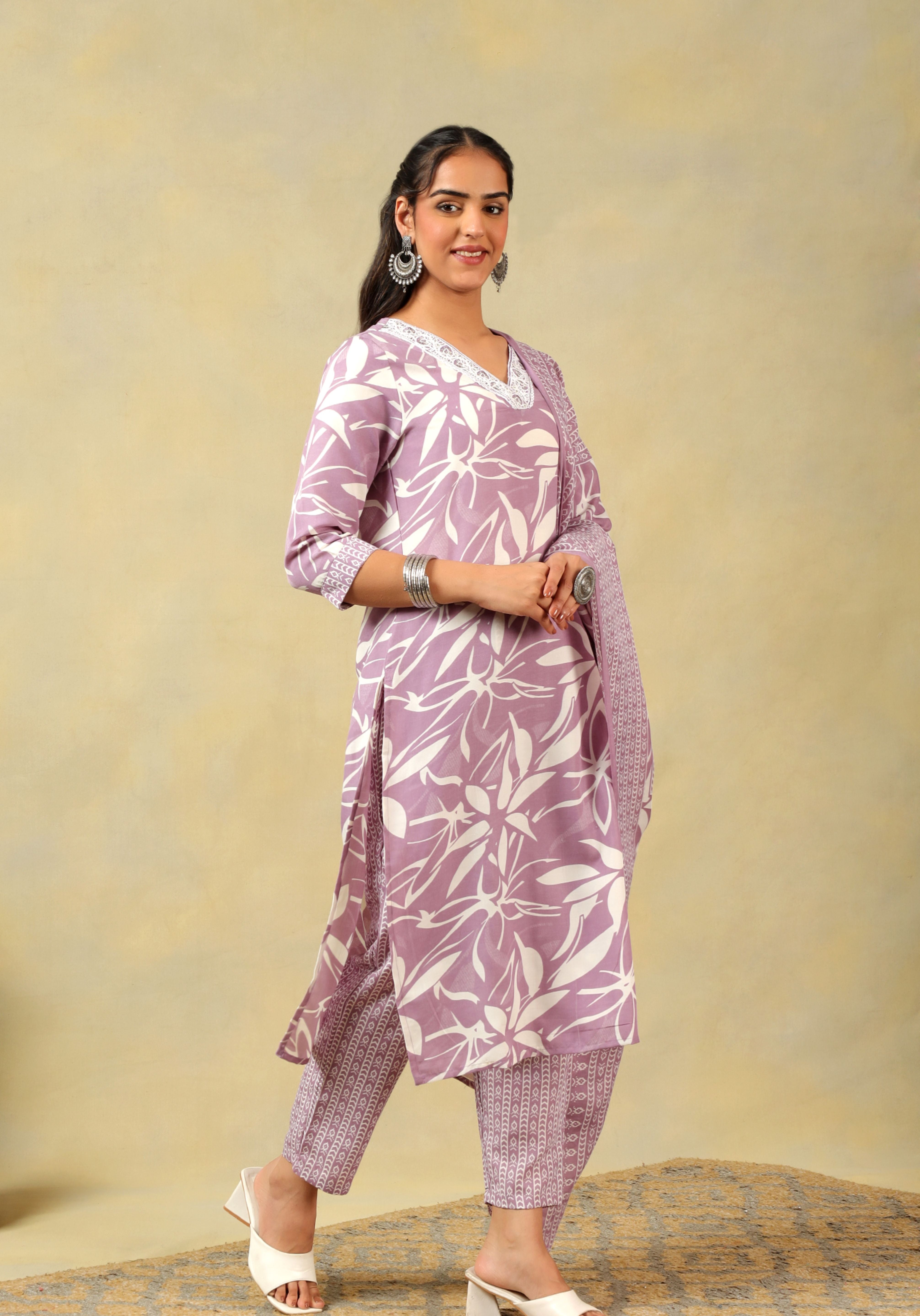 Myra Lavender Leaf Suit Set