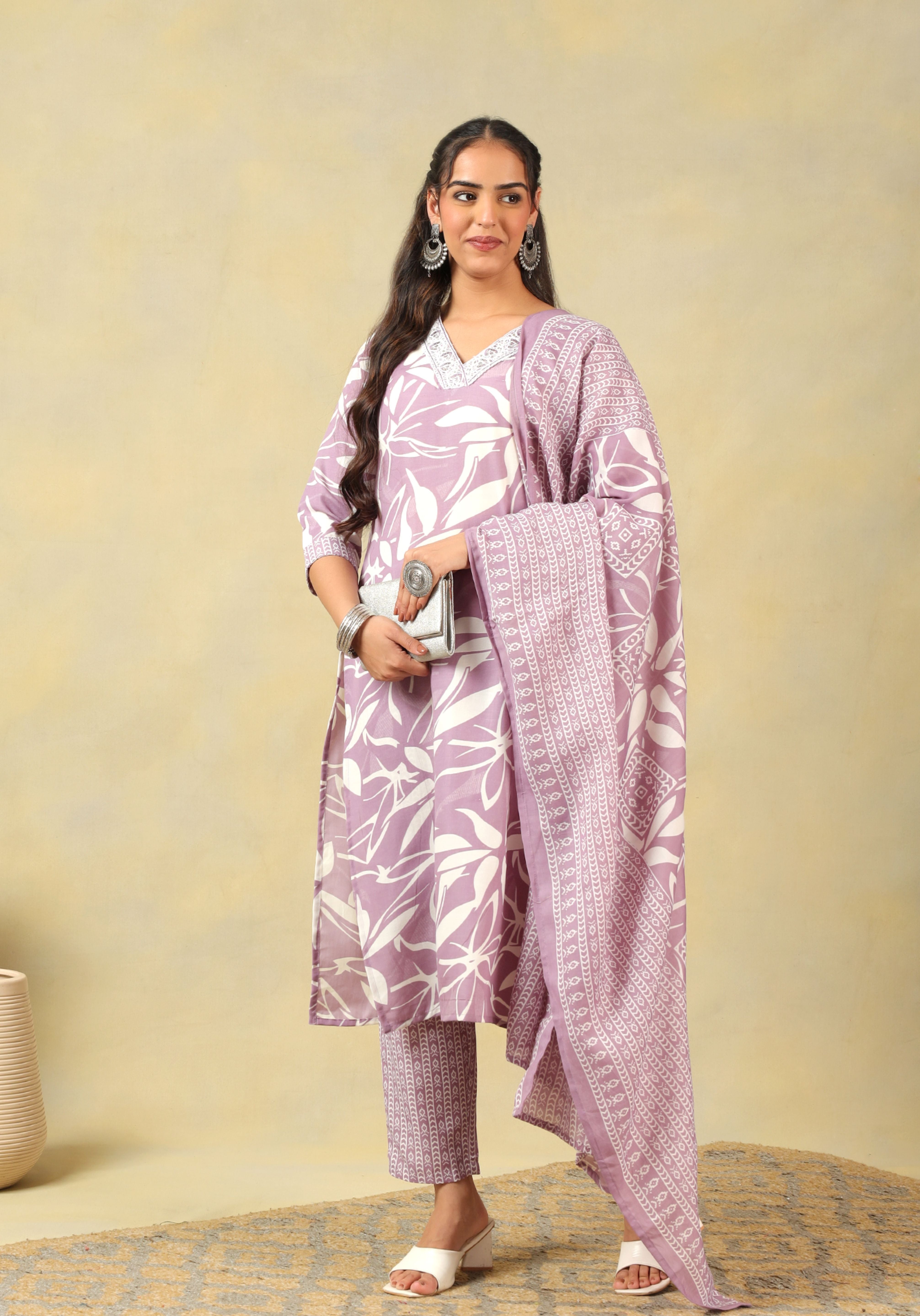 Myra Lavender Leaf Suit Set
