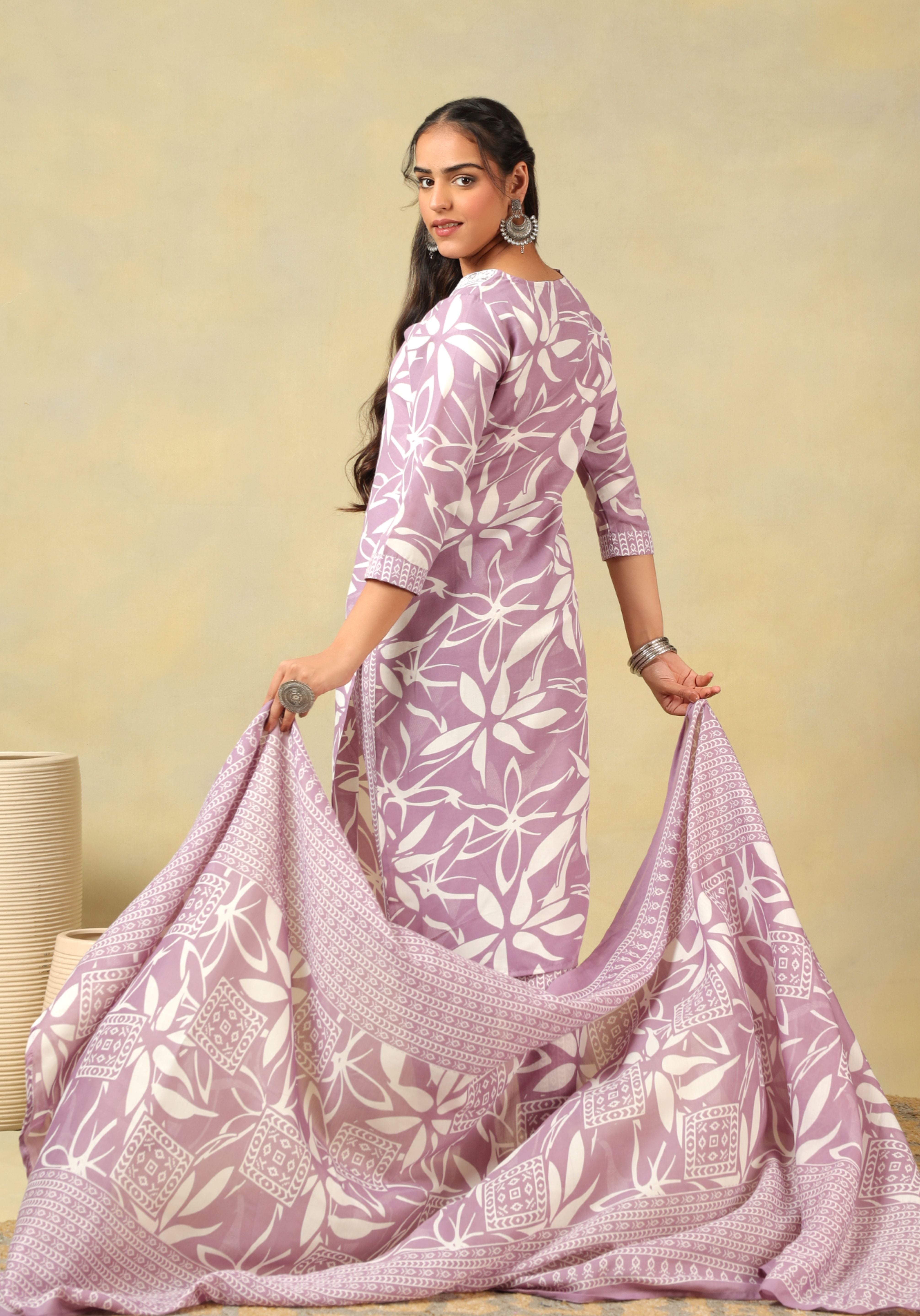Myra Lavender Leaf Suit Set