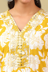Nitara Mustard Lily Motif Kurta Set
