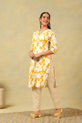 Nitara Mustard Lily Motif Kurta Set