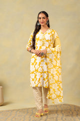 Nitara Mustard Lily Motif Kurta Set