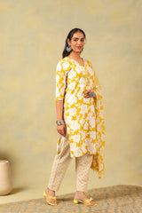 Nitara Mustard Lily Motif Kurta Set