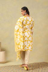 Nitara Mustard Lily Motif Kurta Set