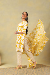 Nitara Mustard Lily Motif Kurta Set