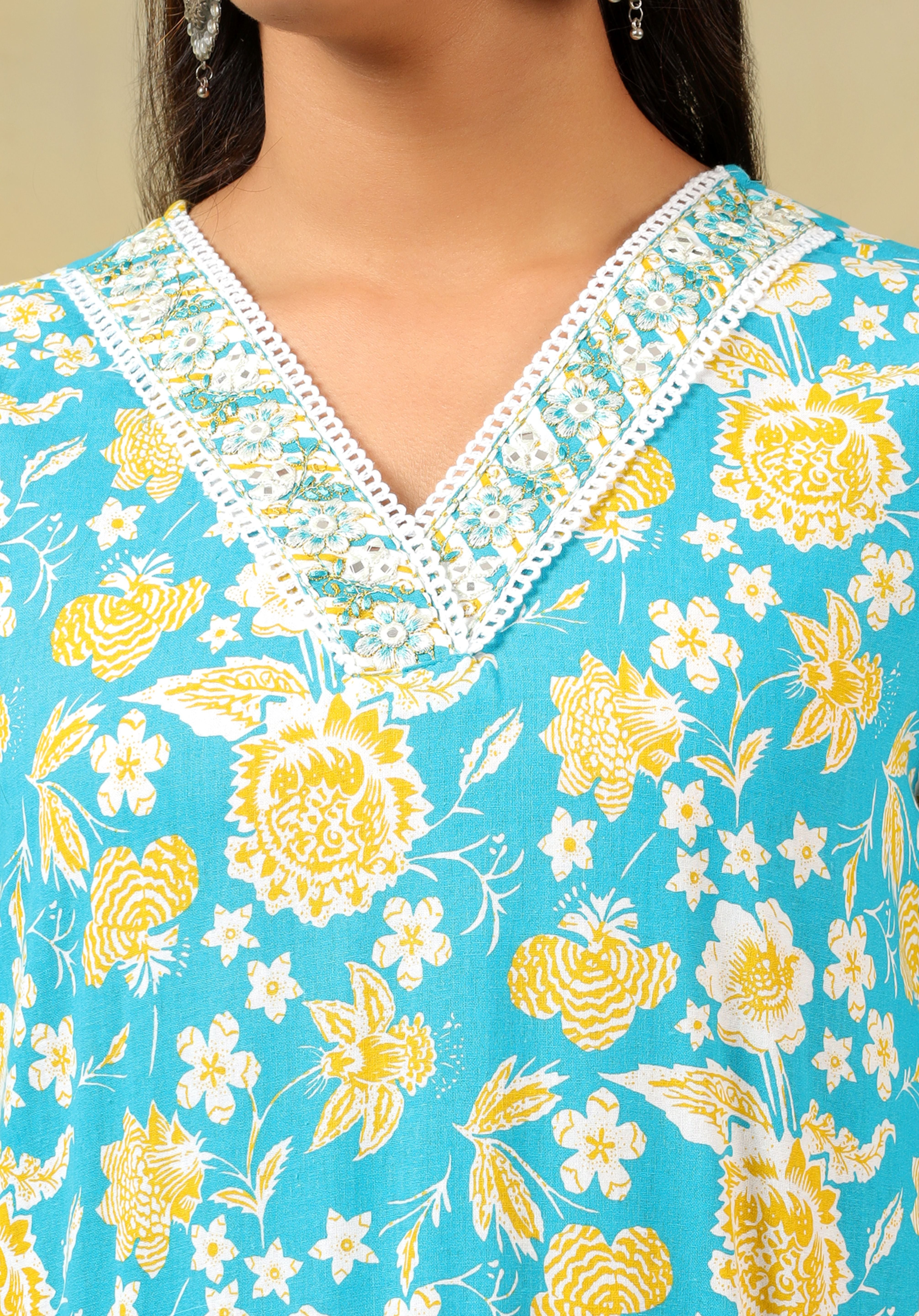 Myra Turquoise Sun-Bloom Suit Set