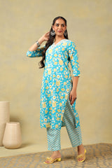 Myra Turquoise Sun-Bloom Suit Set