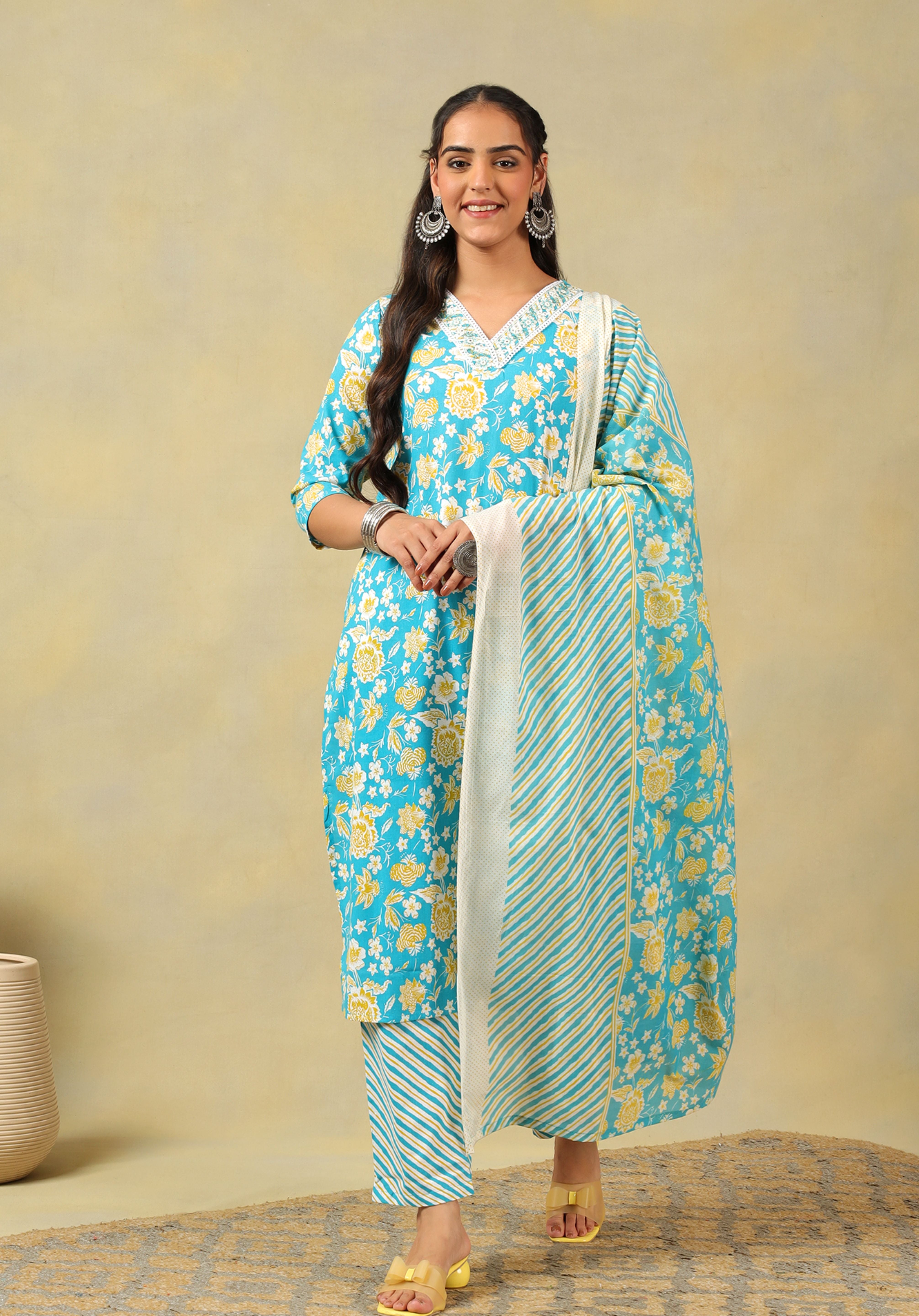 Myra Turquoise Sun-Bloom Suit Set