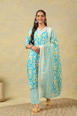 Myra Turquoise Sun-Bloom Suit Set