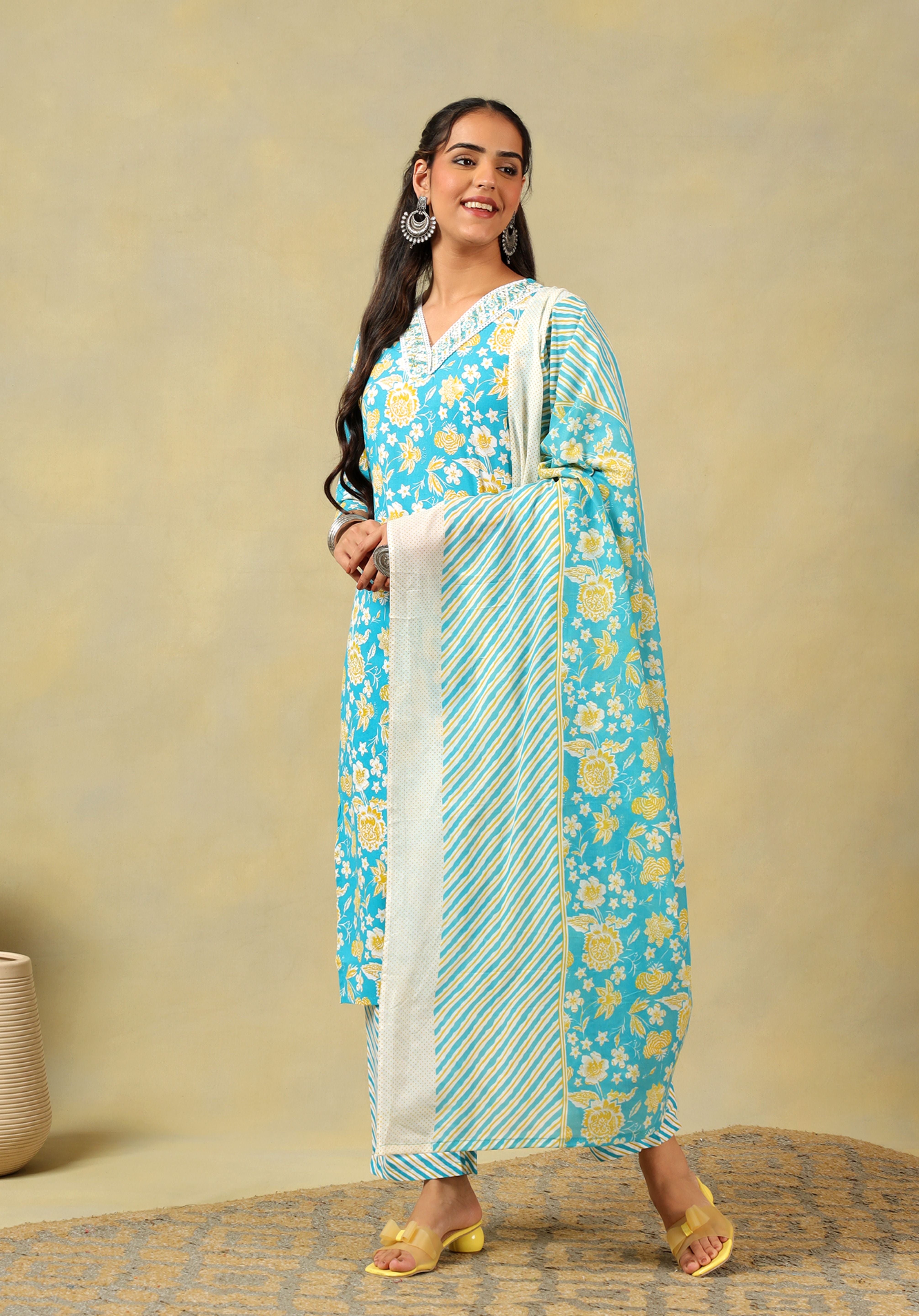 Myra Turquoise Sun-Bloom Suit Set