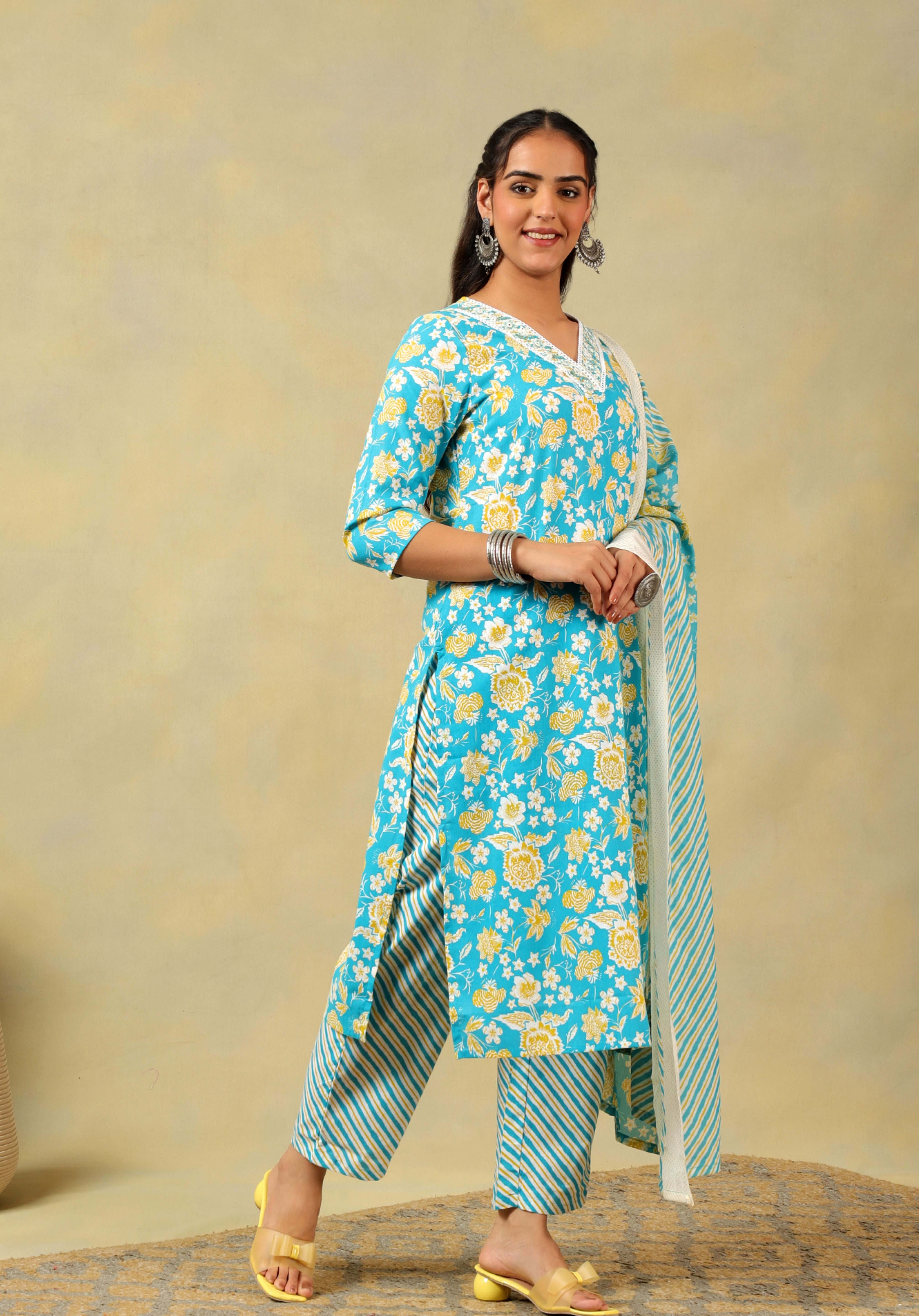 Myra Turquoise Sun-Bloom Suit Set