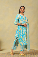 Myra Turquoise Sun-Bloom Suit Set