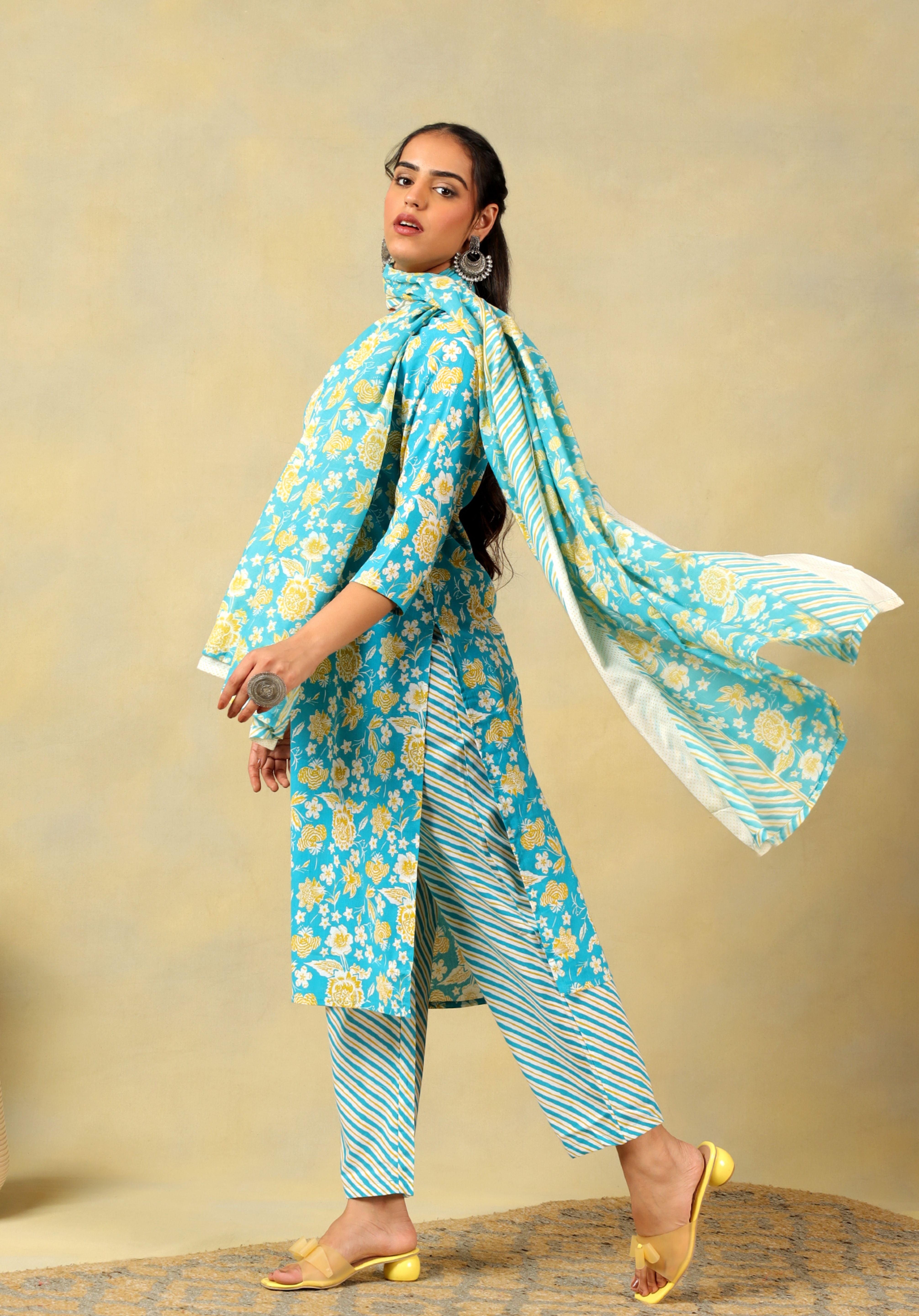 Myra Turquoise Sun-Bloom Suit Set