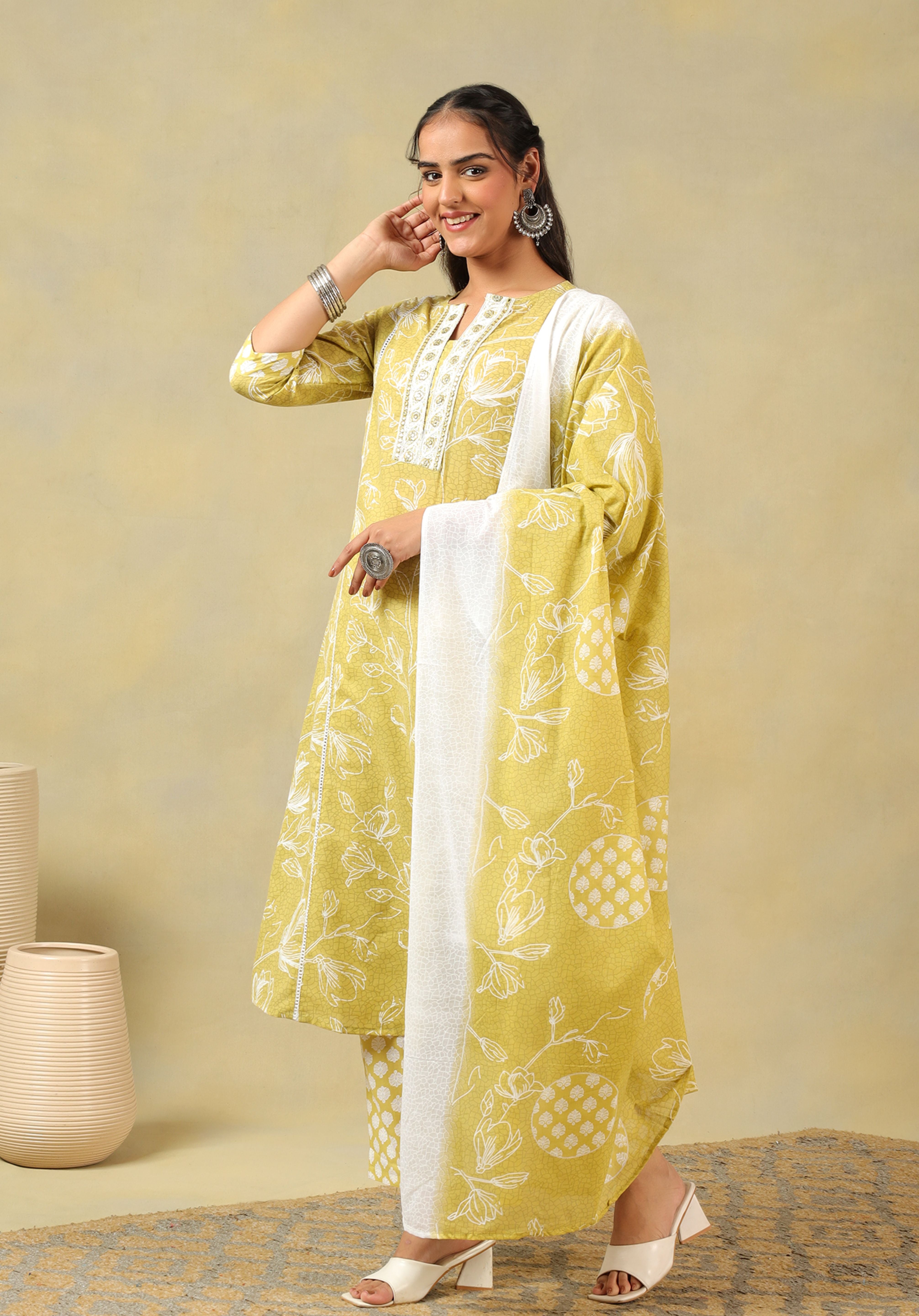 Vedika Olive-Lime Floral Suit Set