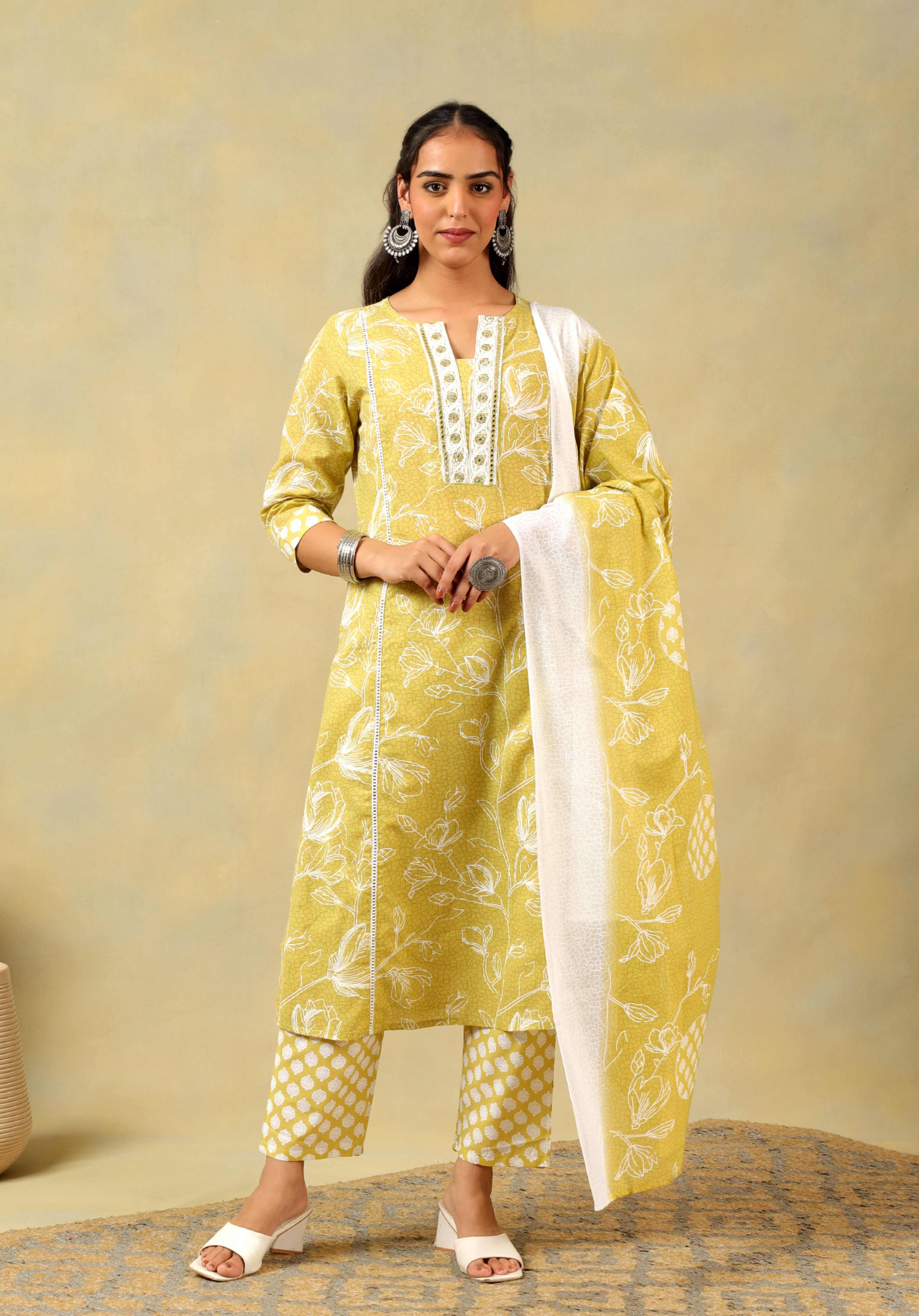 Vedika Olive-Lime Floral Suit Set