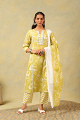 Vedika Olive-Lime Floral Suit Set