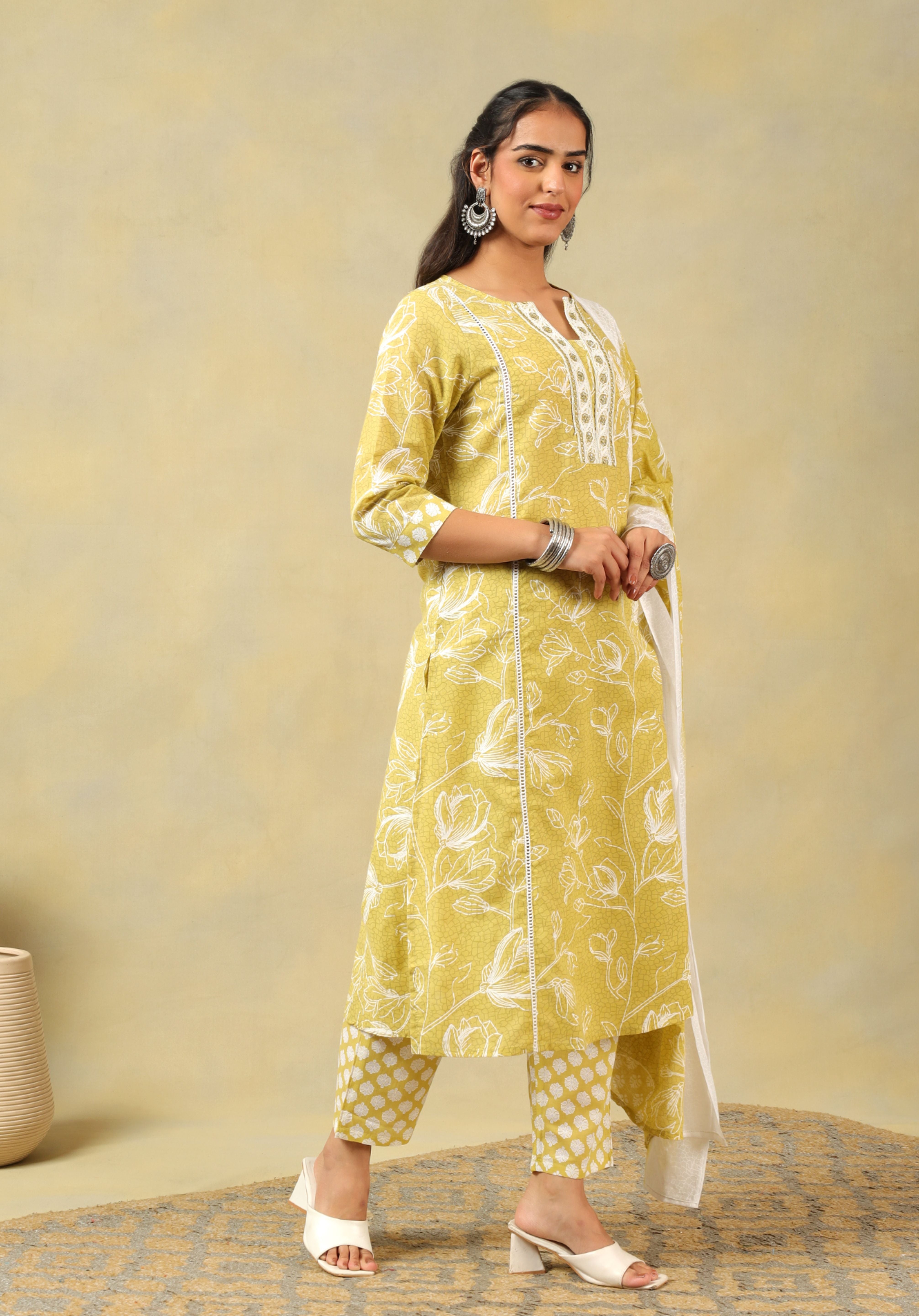 Vedika Olive-Lime Floral Suit Set