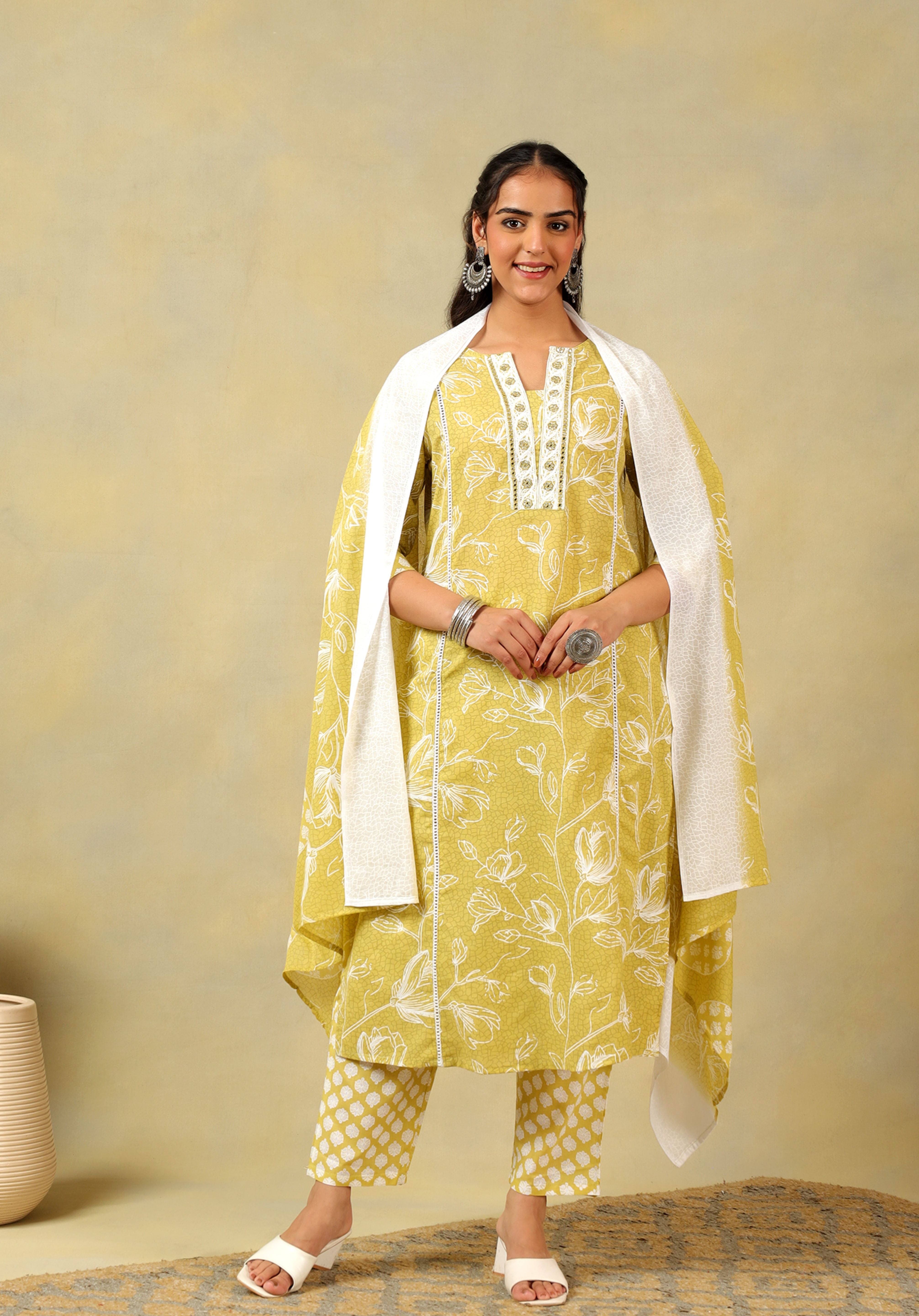 Vedika Olive-Lime Floral Suit Set