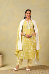 Vedika Olive-Lime Floral Suit Set