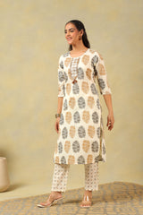 Mihika Pine & Ochre Block Print Suit Set