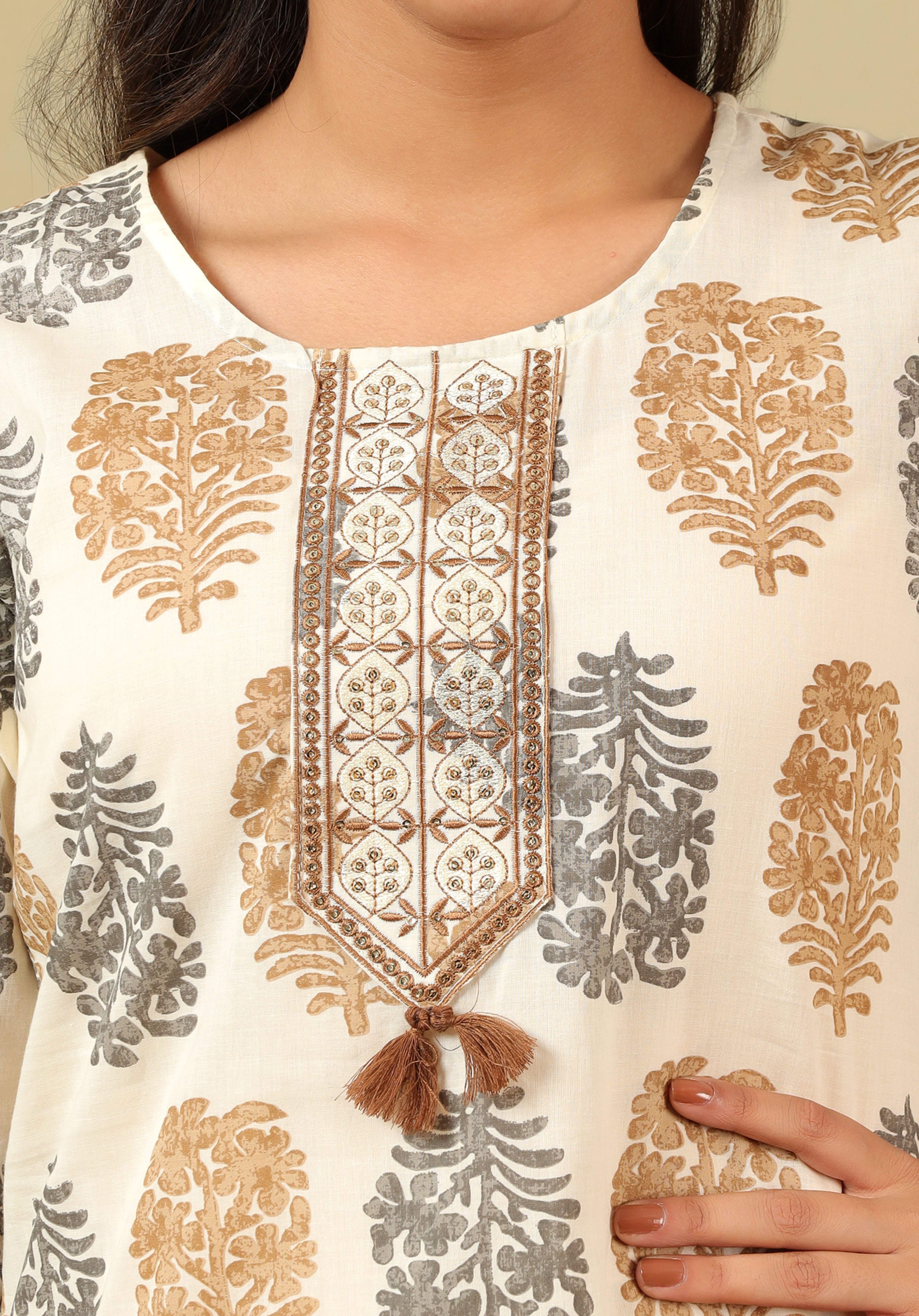 Mihika Pine & Ochre Block Print Suit Set