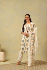 Mihika Pine & Ochre Block Print Suit Set