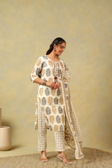 Mihika Pine & Ochre Block Print Suit Set