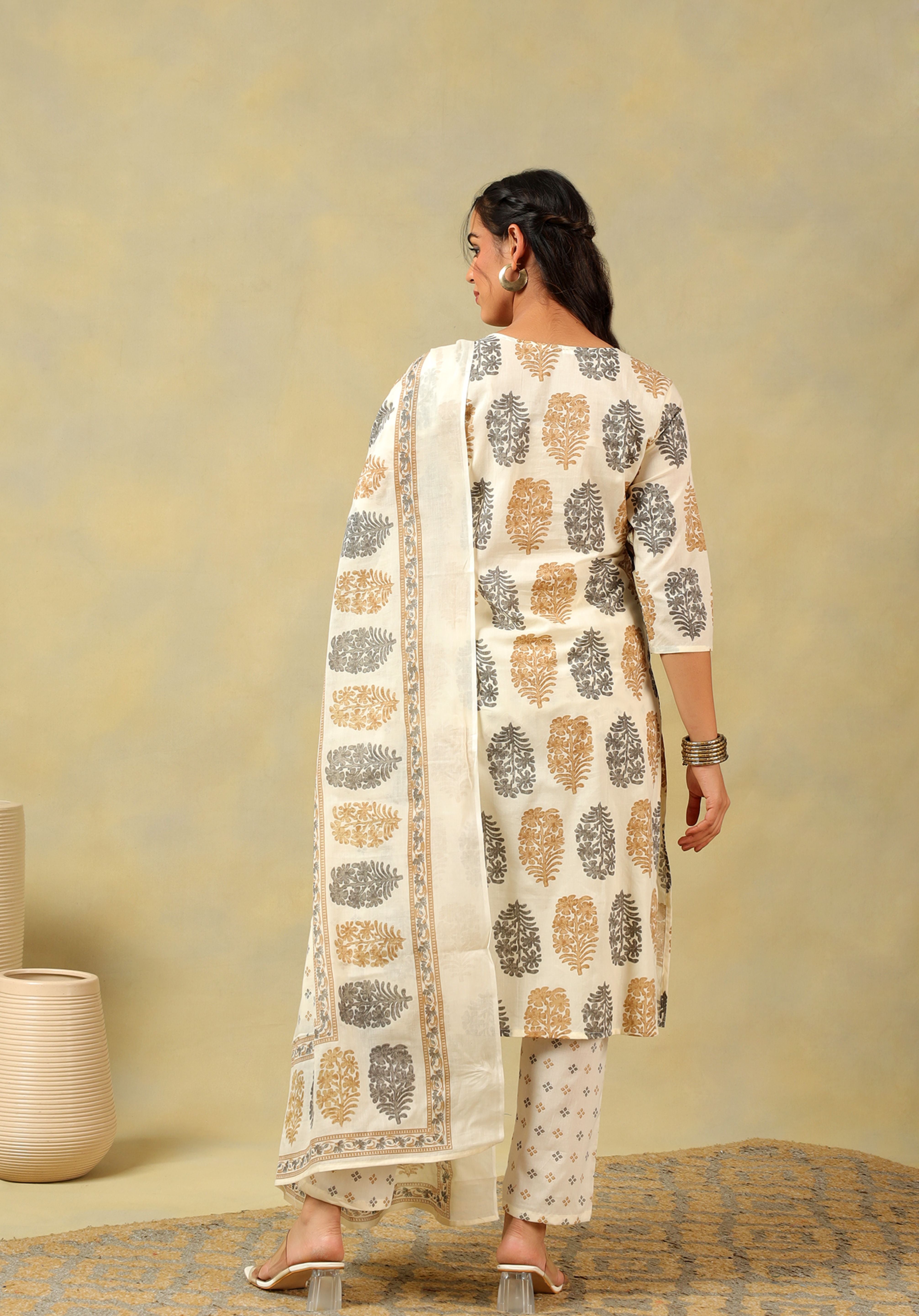 Mihika Pine & Ochre Block Print Suit Set