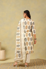 Mihika Pine & Ochre Block Print Suit Set