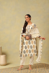 Mihika Pine & Ochre Block Print Suit Set