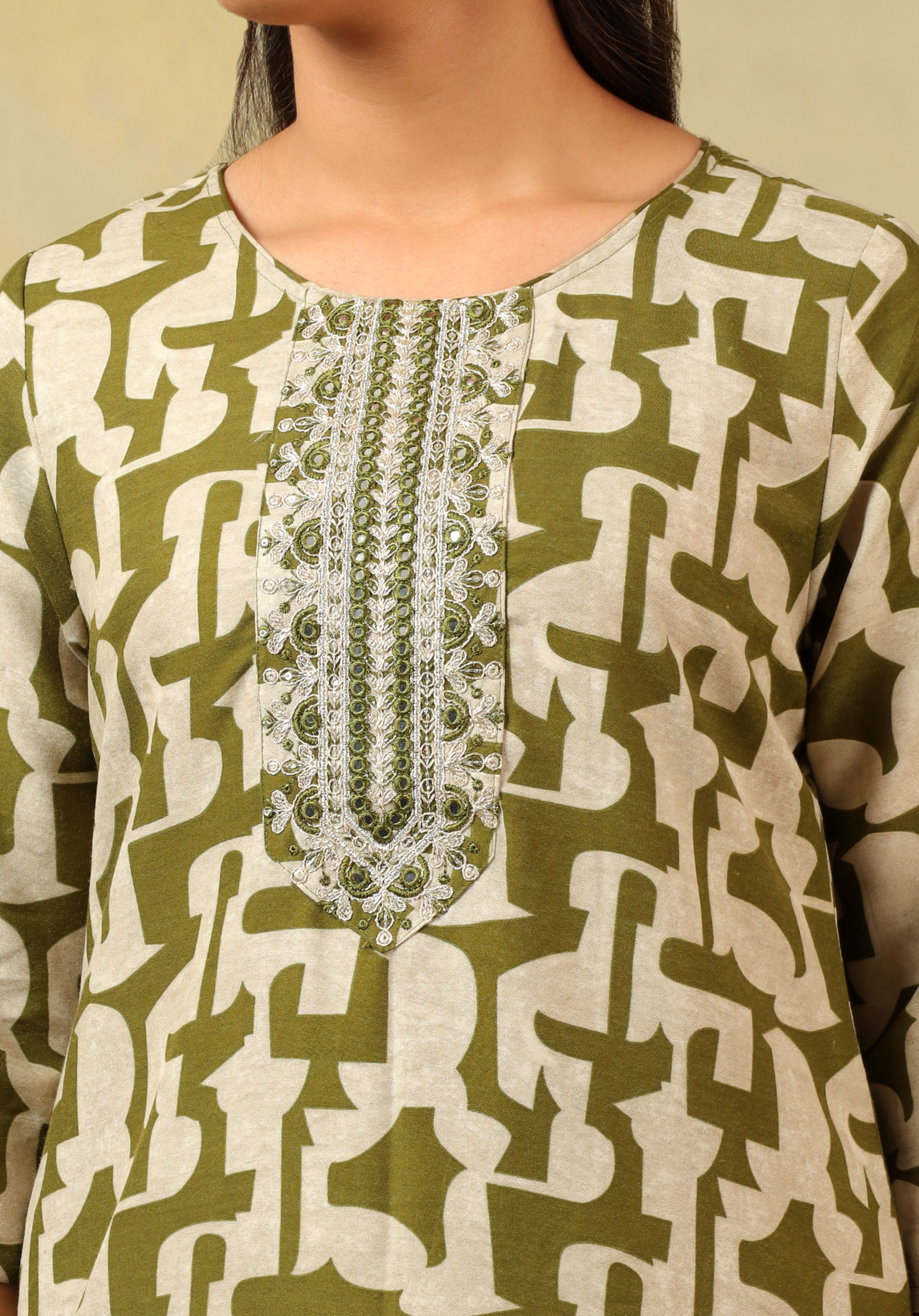 Vaani Olive Abstract Suit Set