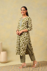 Vaani Olive Abstract Suit Set