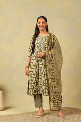 Vaani Olive Abstract Suit Set