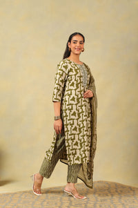 Vaani Olive Abstract Suit Set