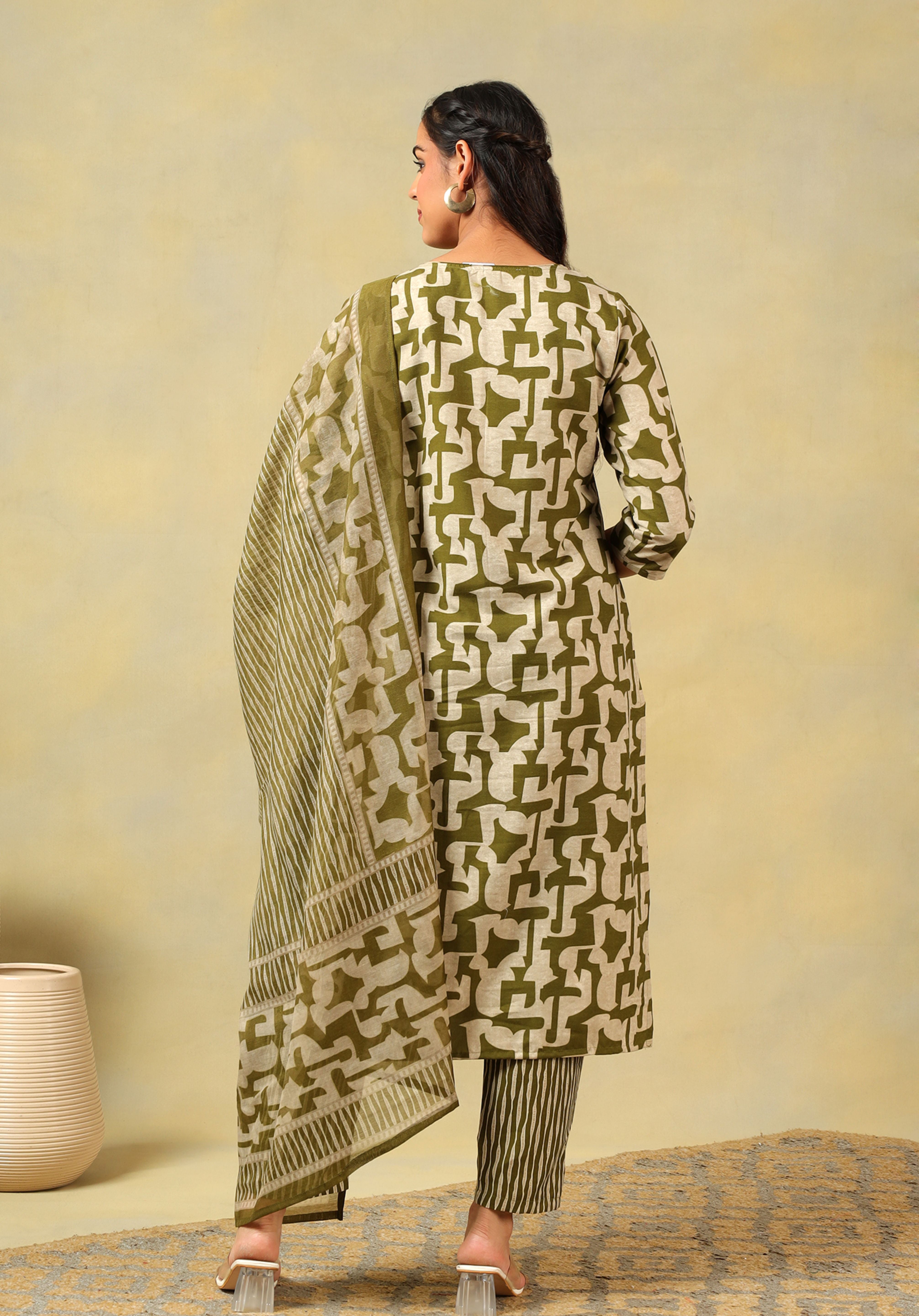 Vaani Olive Abstract Suit Set