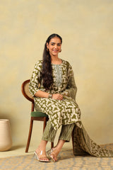 Vaani Olive Abstract Suit Set