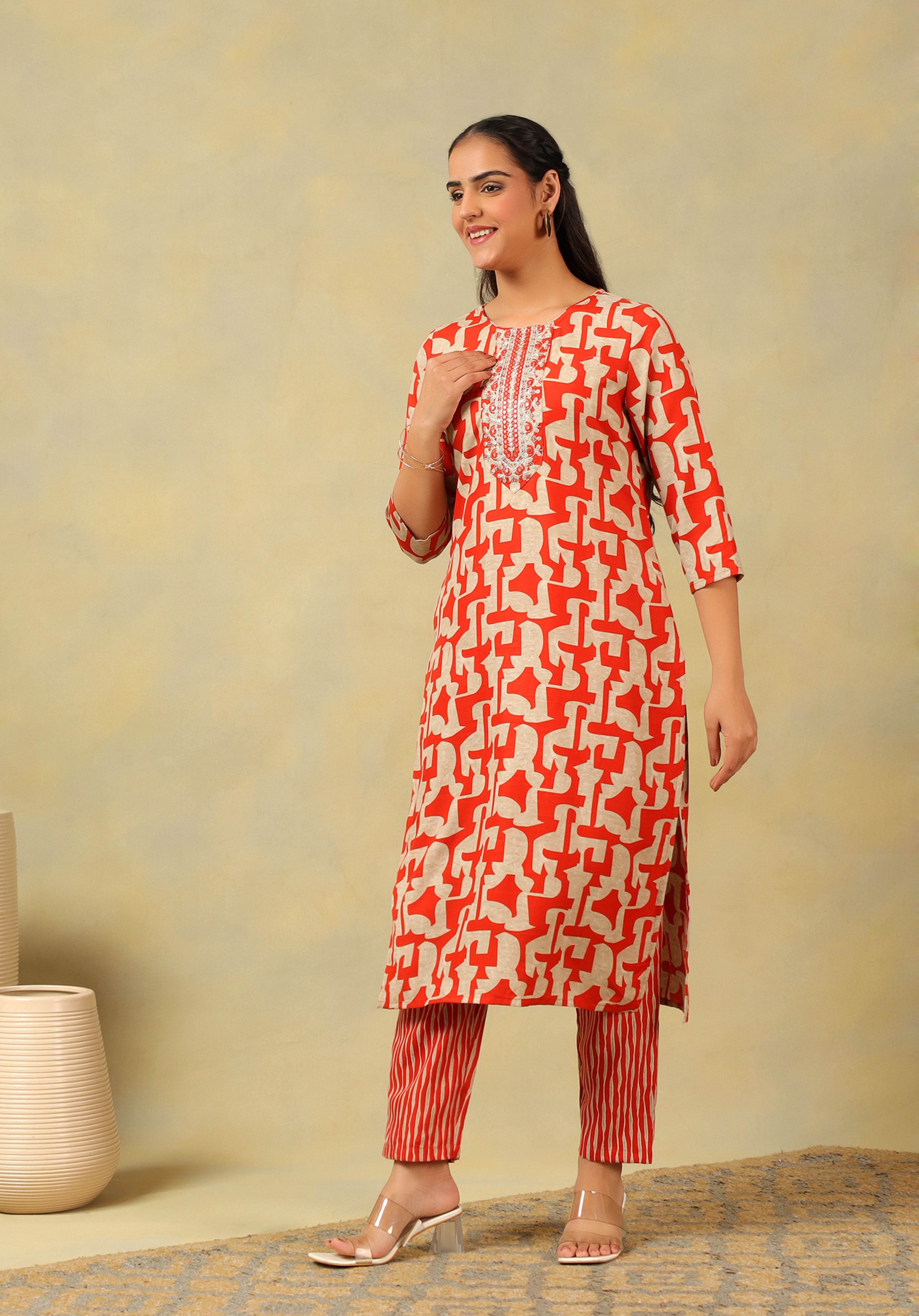 Advika Crimson Abstract Suit Set