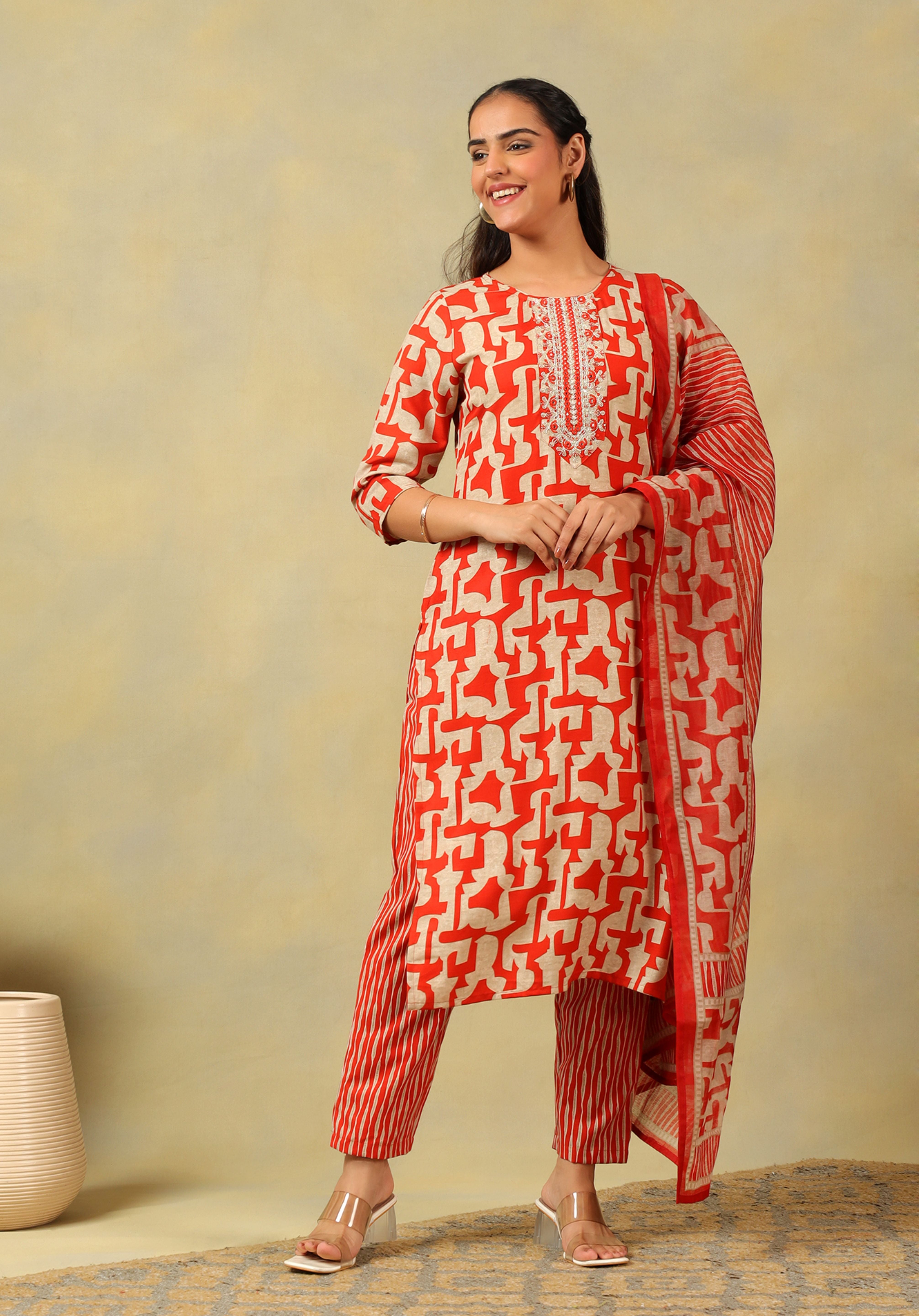 Advika Crimson Abstract Suit Set