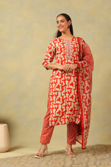 Advika Crimson Abstract Suit Set
