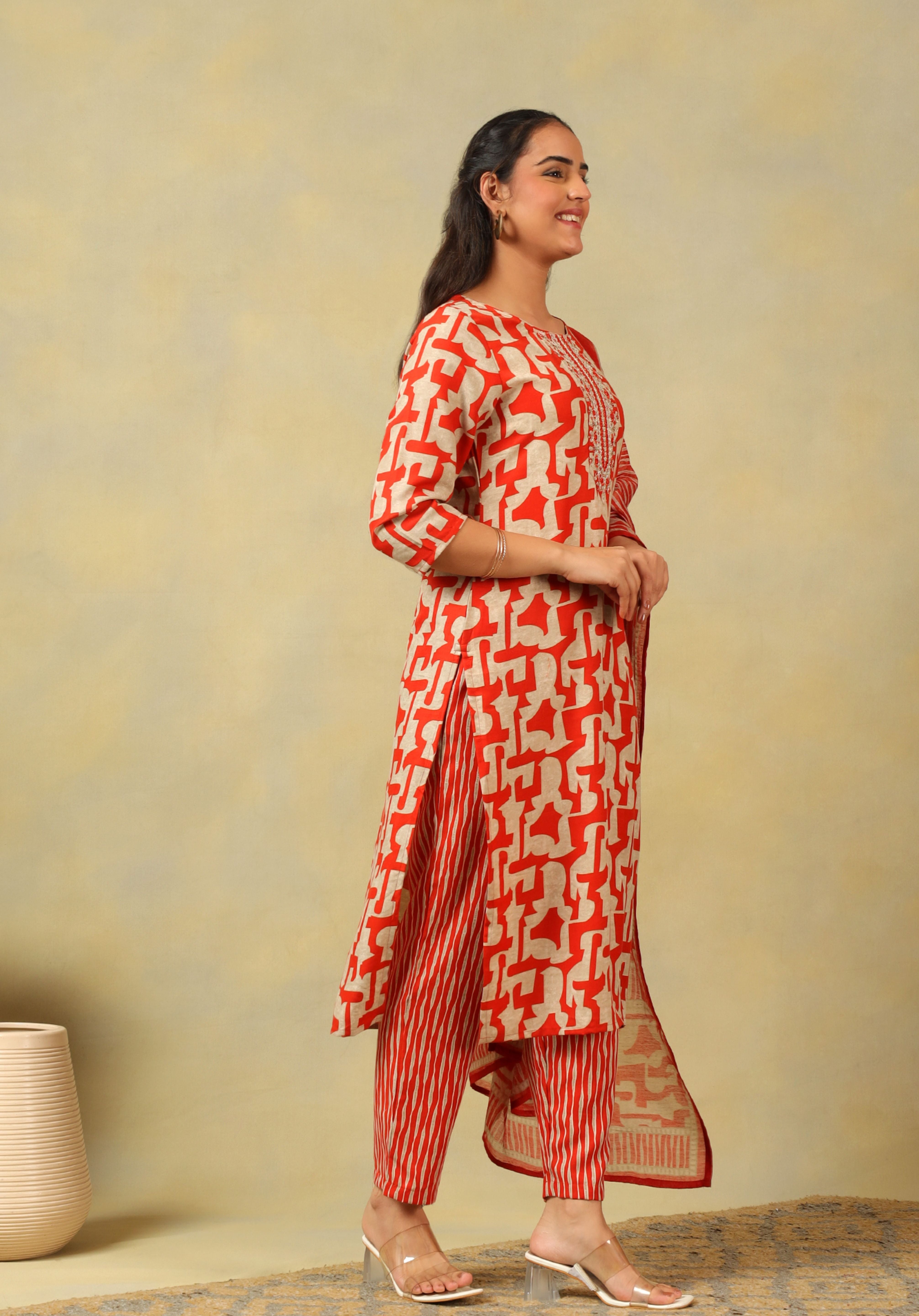 Advika Crimson Abstract Suit Set