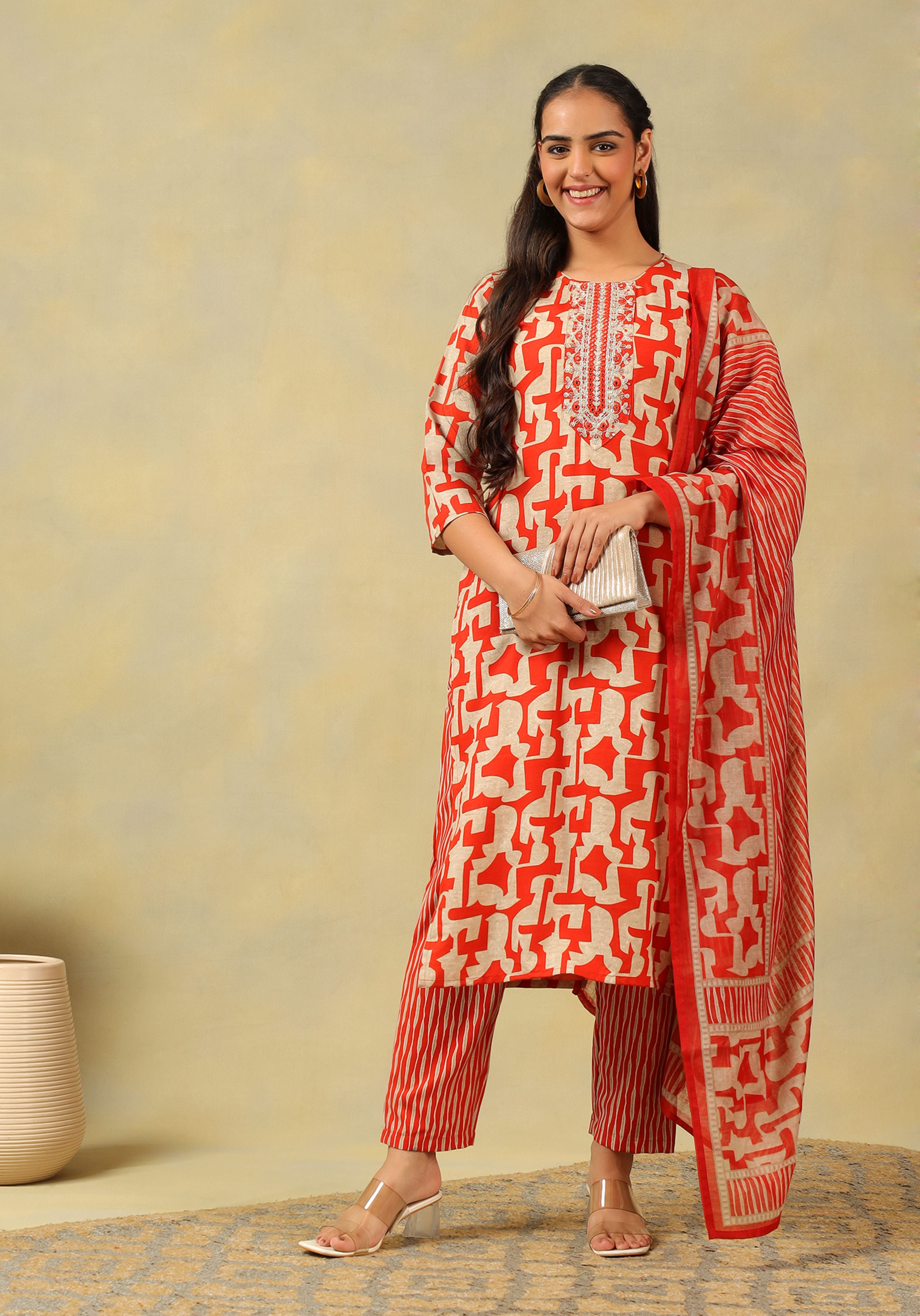 Advika Crimson Abstract Suit Set