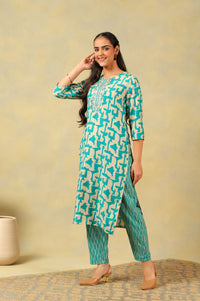 Amishi Teal Abstract Suit Set