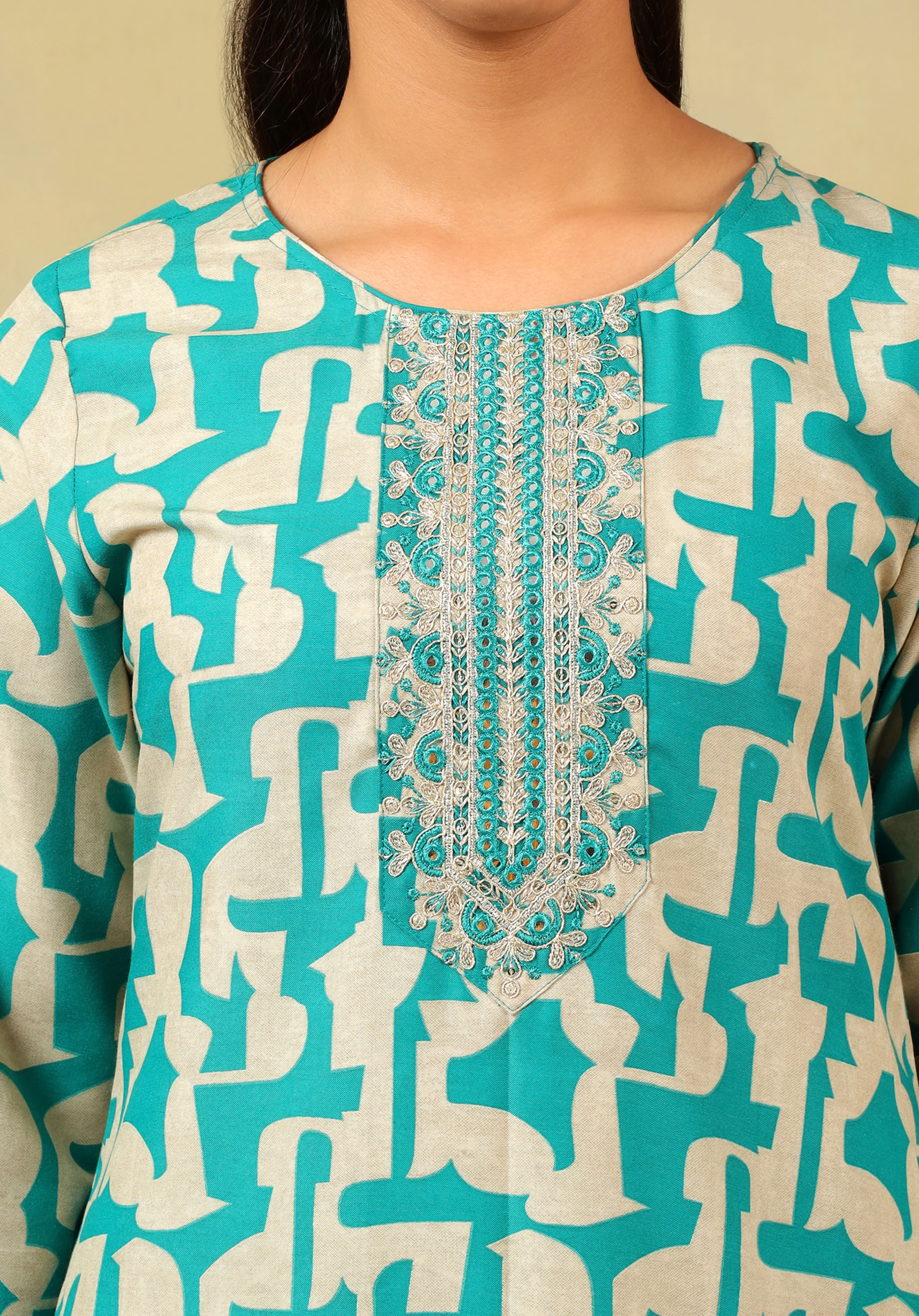 Amishi Teal Abstract Suit Set