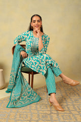 Amishi Teal Abstract Suit Set