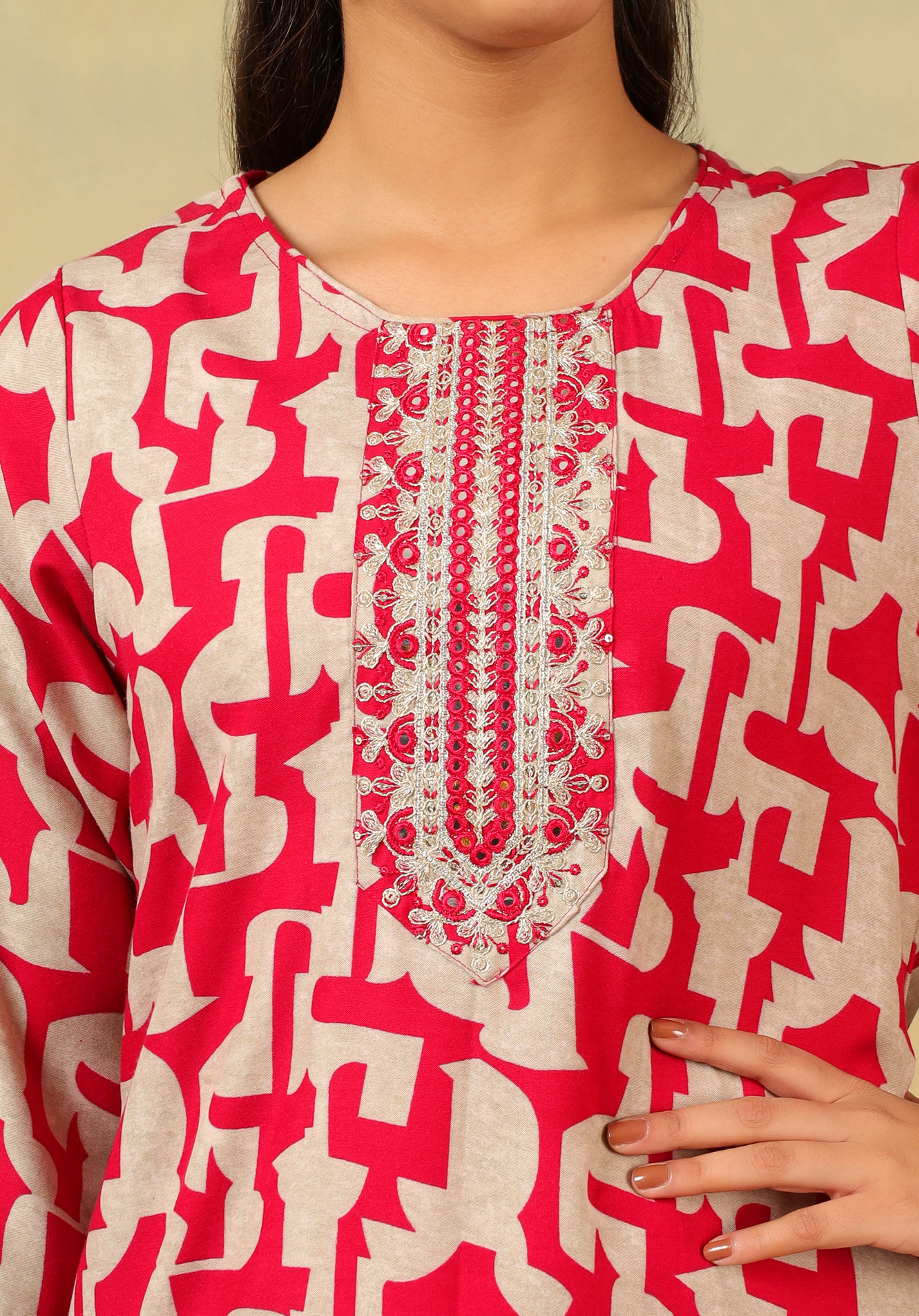 Sanaya Deep Rose Abstract Suit Set